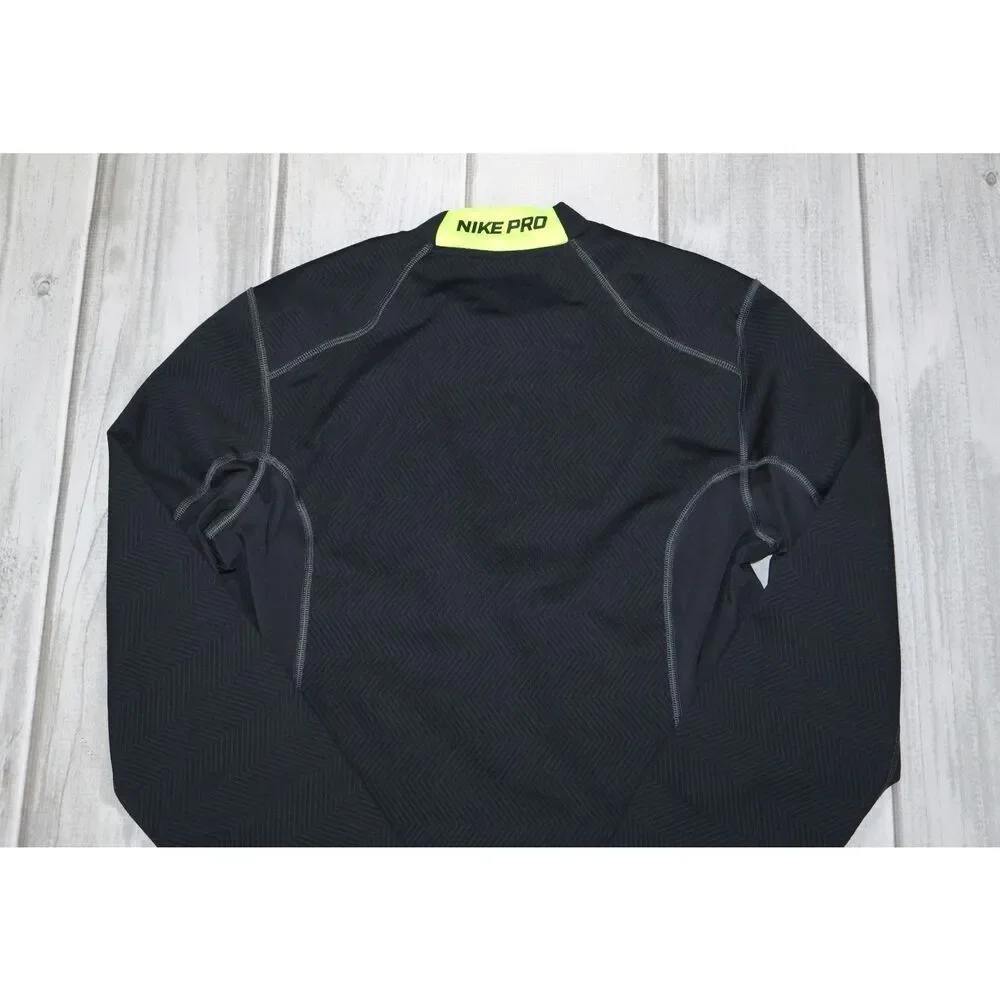 Nike Pro Dri Fit Fitted Men's Long Sleeve Shirt Size Medium Black/Green